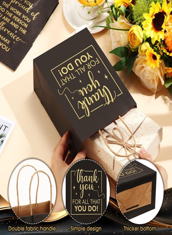 Engrowtic 100 Pcs Thank You Gift Bags with Handles Bulk Kraft Paper Bag Valentines Employee Appreciation Gift for Coworker Nurse Teacher Staff Business Wedding, 8.3 x 3.1 x 6 Inch(Black) - Image 3